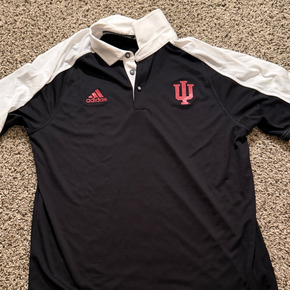 Adidas Black and White Polo with Red Accents